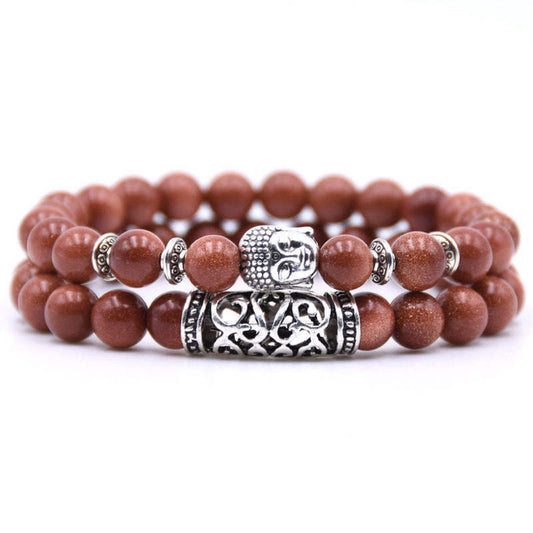 Gemstone buddha head beads bracelet (pair)